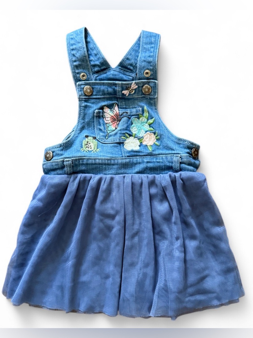 Koala Kids 12M Denim Butterfly Embroidered Tulle Jumper Dress